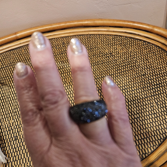 Swarovski Black Pave Crystal and Gold Cocktail Ring 55 - Picture 3 of 13